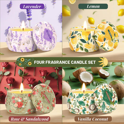 WarmEmbrace Scented Candles for Women | 8 Pack Soy Candle Set | 4.4 oz Each | Lavender, Coconut & Christmas Holiday Scents | Gift Set | 240H Burning Time