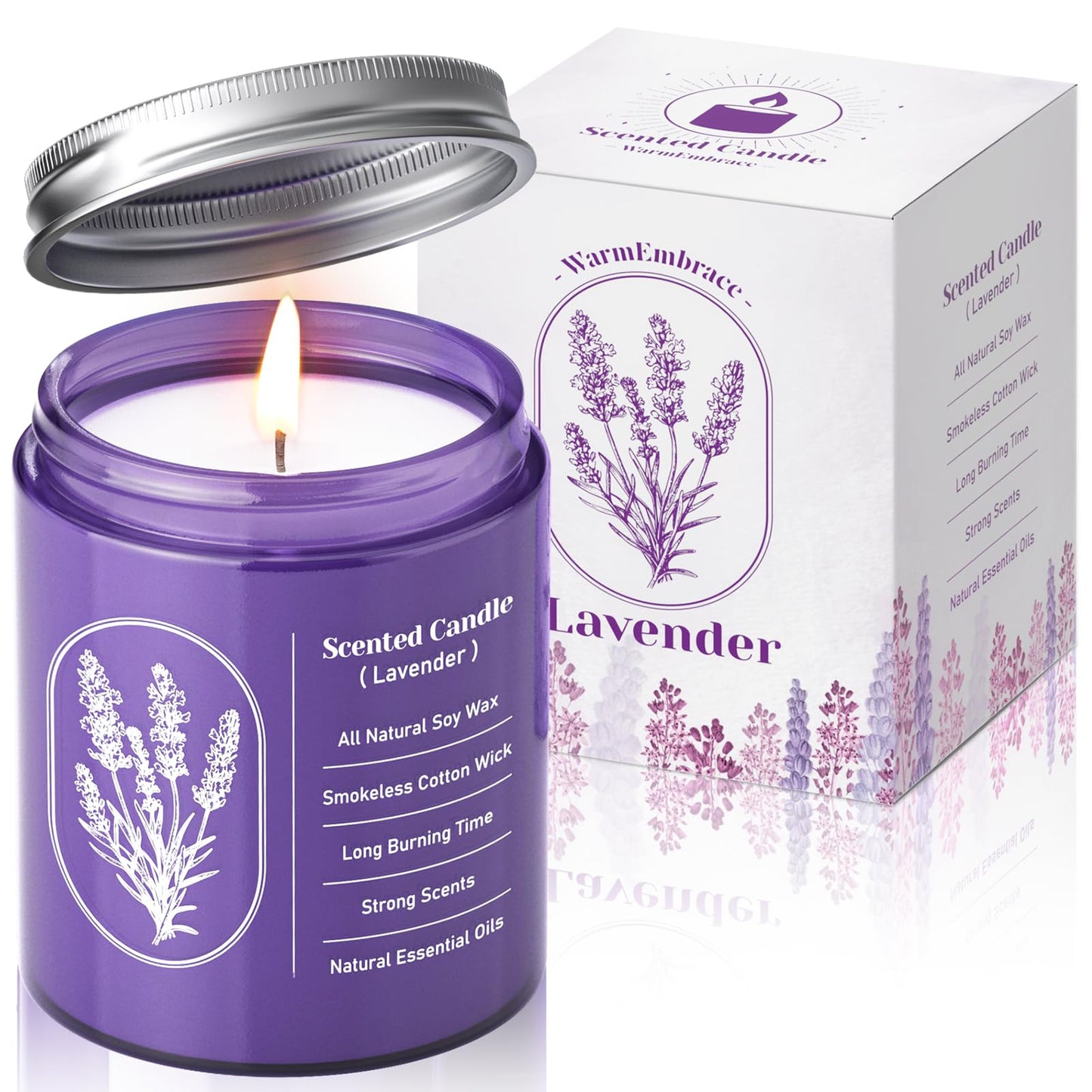 WarmEmbrace Lavender Scented Soy Candle – 7.5 oz, Long-Lasting Home Fragrance, Gifts for Mom & Girlfriend