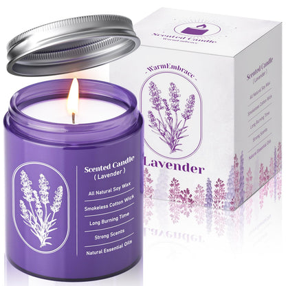 WarmEmbrace Lavender Scented Soy Candle – 7.5 oz, Long-Lasting Home Fragrance, Gifts for Mom & Girlfriend