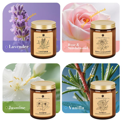 WarmEmbrace Lavender Candles – 4-Pack, Soy Wax, 7.6 oz Jars, 160h Burn Time