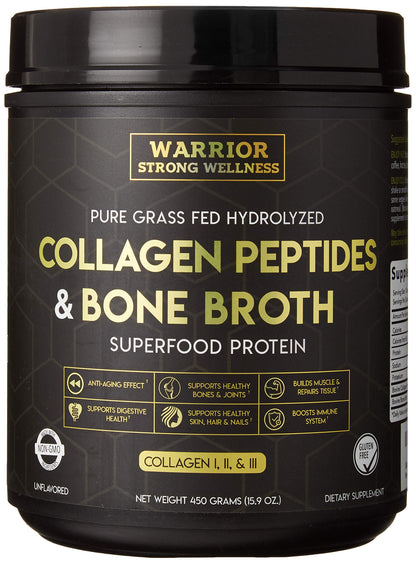 Warrior Strong Wellness Premium Collagen Peptides Bone Broth Powder – Grass-Fed, Unflavored, Keto Friendly