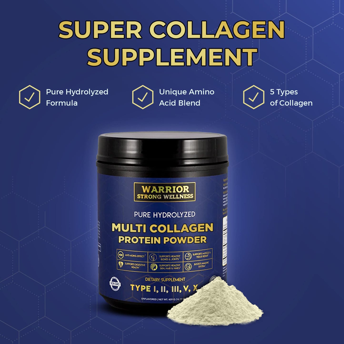 Warrior Strong Wellness Multi Collagen Powder - Unflavored Hydrolyzed Collagen