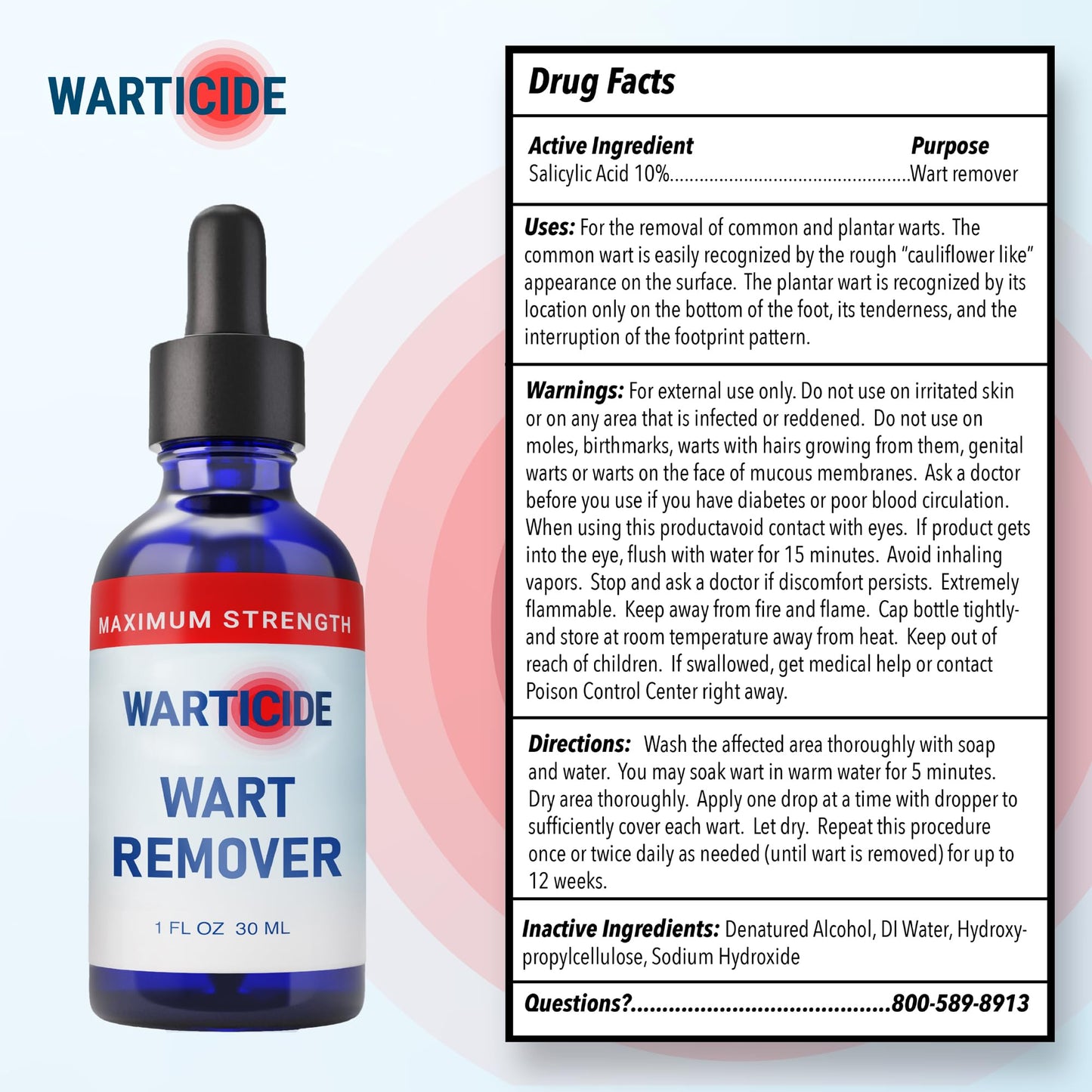 Warticide Liquid Wart Remover – 10% Salicylic Acid with Tea Tree & Cedar Leaf Oil | Made in USA | 1 Fl Oz Dropper