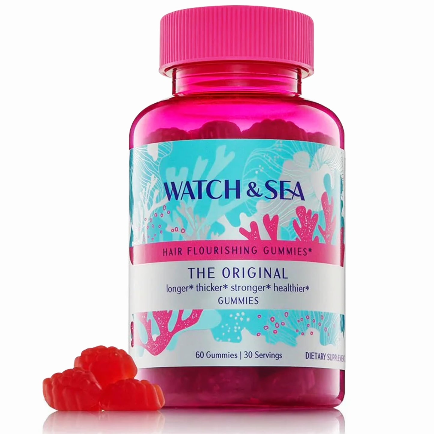 Watch & Sea Flourishing Hair Gummies – Biotin, Marine Collagen, Passion Fruit (60 Gummies)
