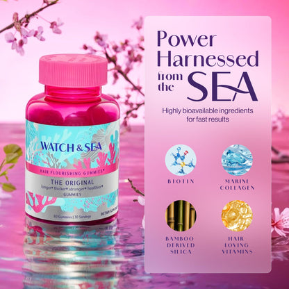 Watch & Sea Flourishing Hair Gummies – Biotin, Marine Collagen, Passion Fruit (60 Gummies)
