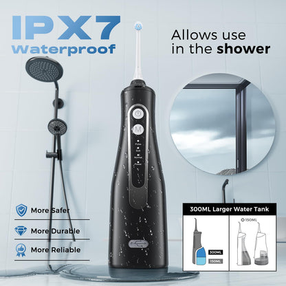 Water Dental Flosser 300ML Portable – 4 Modes Cordless Oral Irrigator | Rechargeable IPX7 Waterproof