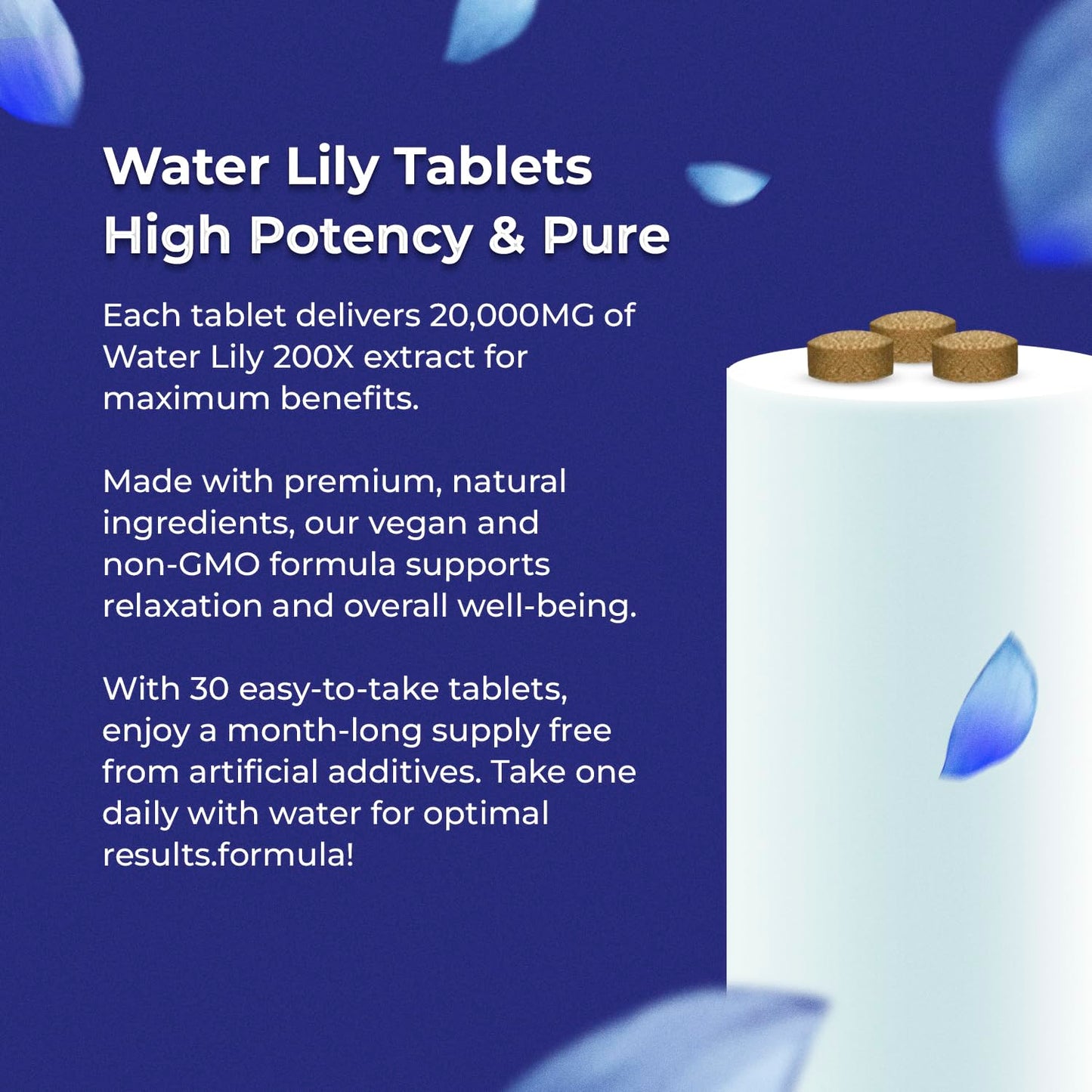 Water Lily 200X Extract Tablets 20,000mg | Relaxation & Sleep | Amazing Botanicals (30 Tablets)