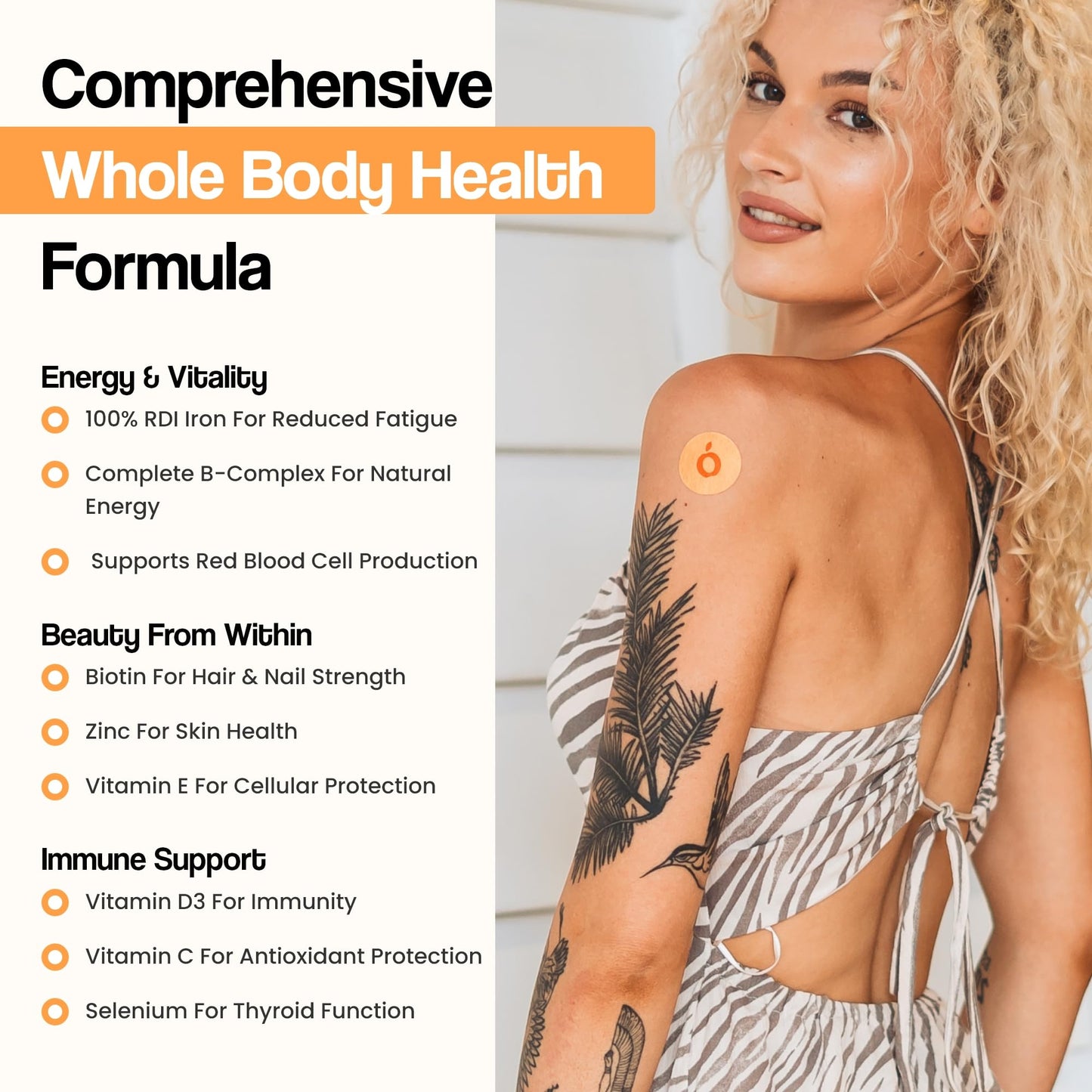 Multivitamin Patches for Women – Iron, Biotin & 26 Vitamins | 8-12h Time-Release