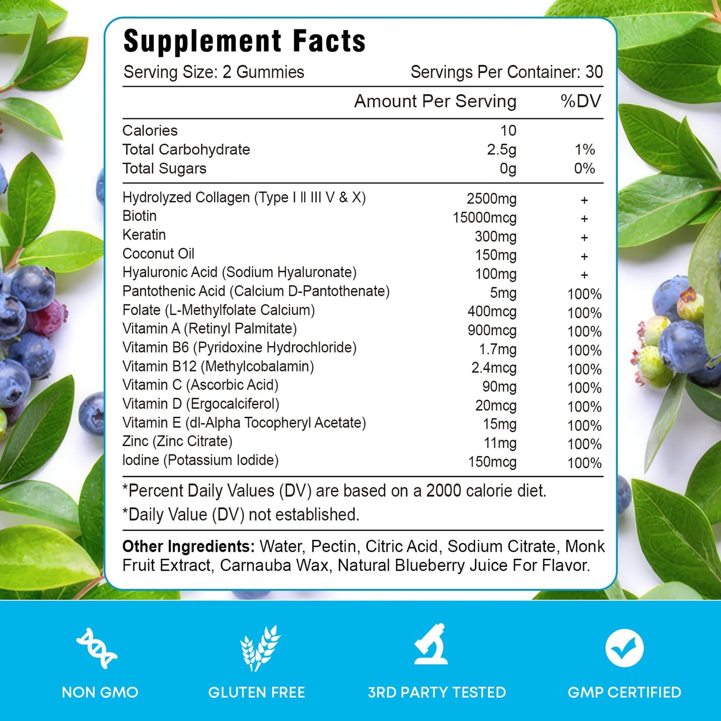 Biotin Gummies with Collagen and Keratin – Hair and Nails Support (Blueberry, 60)