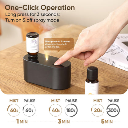 Waterless Diffuser for Essential Oils – 3 Mist Modes, 160 sq ft, Black