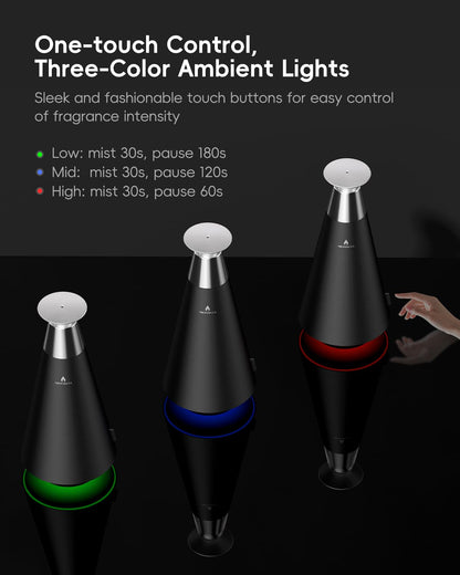 Waterless Scent Diffuser Starter Kit - 1500 Sq Ft Coverage, Alloy Atomization, App Control, 120ml Oil, Black