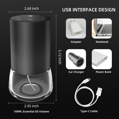 Waterless Essential Oil Diffuser 100ml – Battery Powered, 7-Color LED Lights for Large Rooms