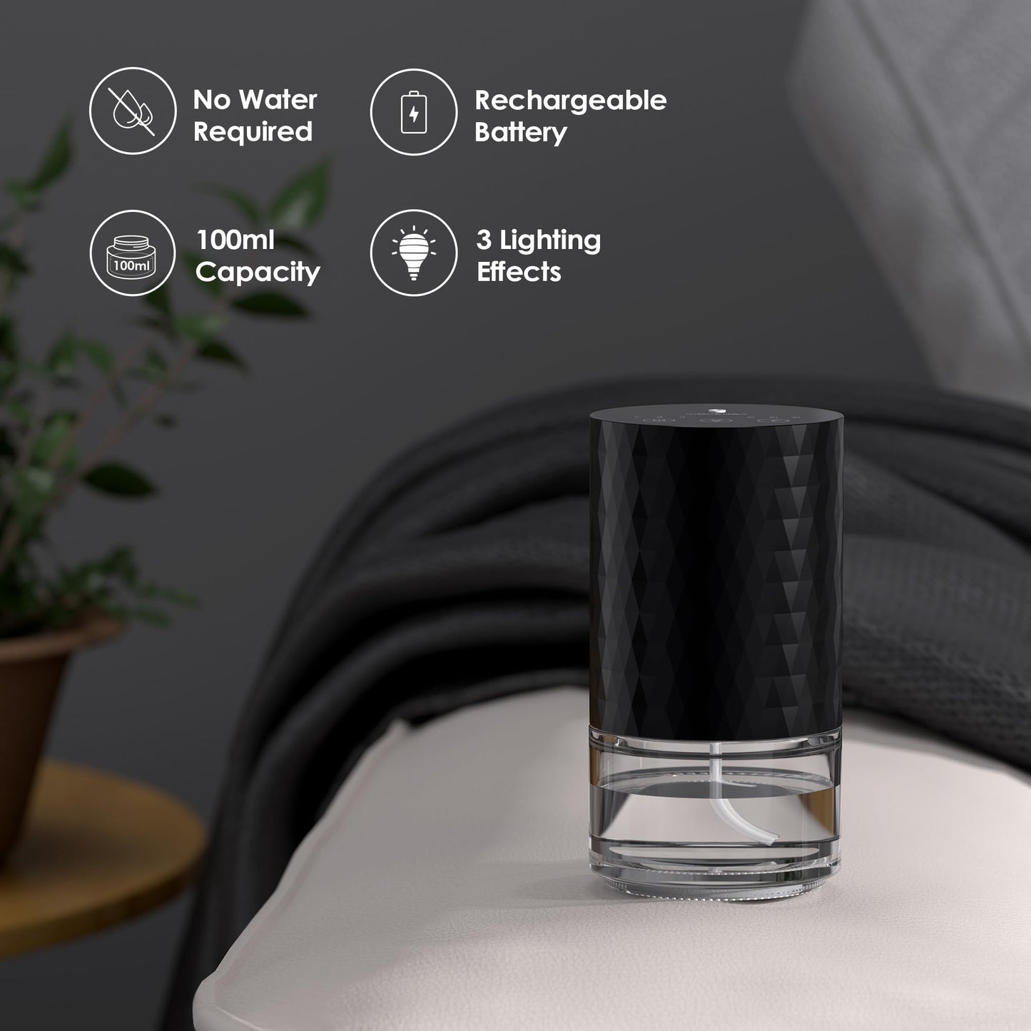 Waterless Diffuser 100mL – Battery-Operated Nebulizer, 3 Mist Settings, 4 Timers, Ice Blue AN5