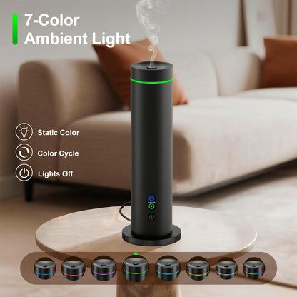 Waterless Diffuser – 1000 Sq Ft Coverage, Remote, Tilt-Safe, Mood Lights (Black)