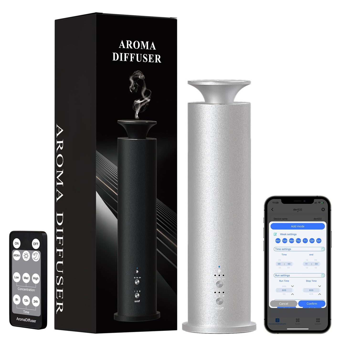 Waterless Diffuser Machine - 3.5 oz Capacity, App Control, 1800 Sq Ft Coverage, Ancient Silver