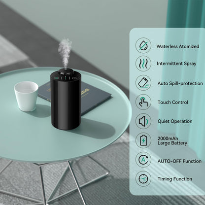 Waterless Essential Oil Diffuser – Battery-Operated, 4 Timers, 3 Mist Levels (Black)