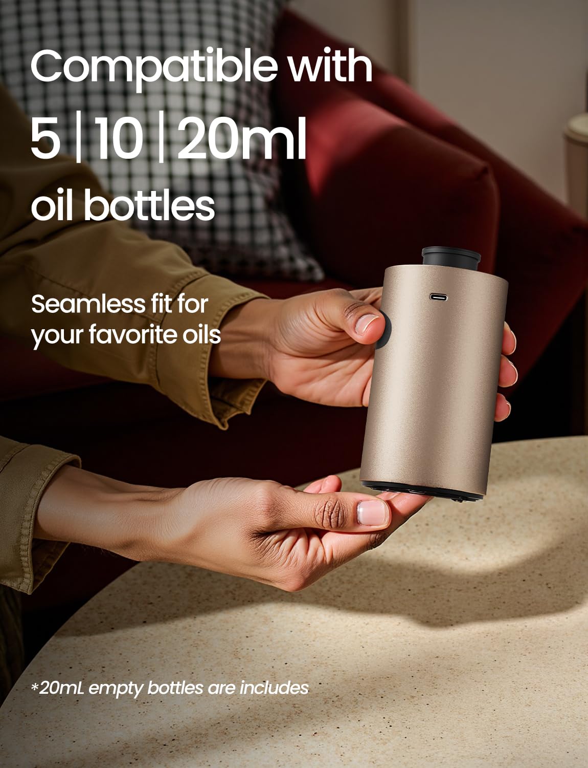 Waterless Essential Oil Diffuser - Desert Titanium, 3 Mist Levels & Rechargeable