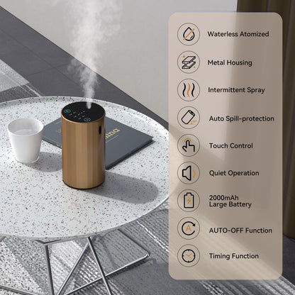 Waterless Essential Oil Diffuser - Portable Nano Mist (Golden)