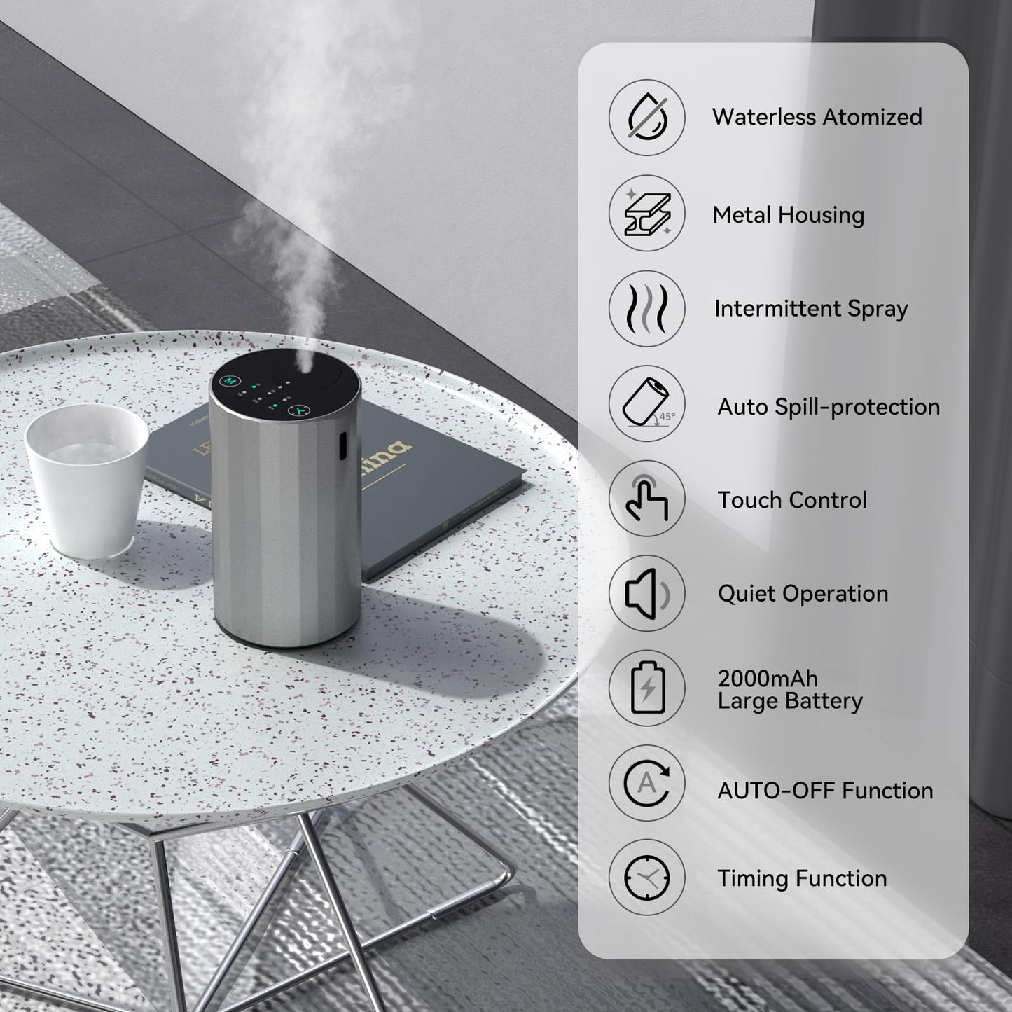 Waterless Essential Oil Diffuser – Portable Nano Mist (Silvery)
