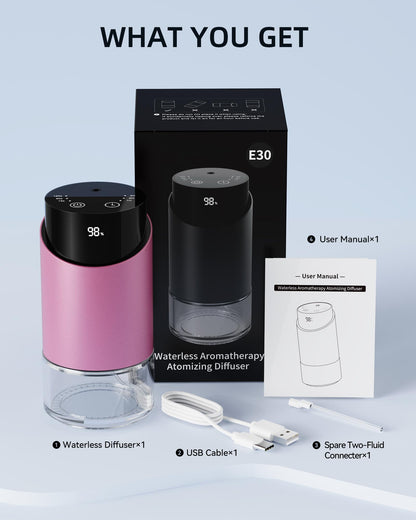 Waterless Essential Oil Diffuser Pink – 100ml, 4 Timers, 3 Mist Levels, Battery-Operated