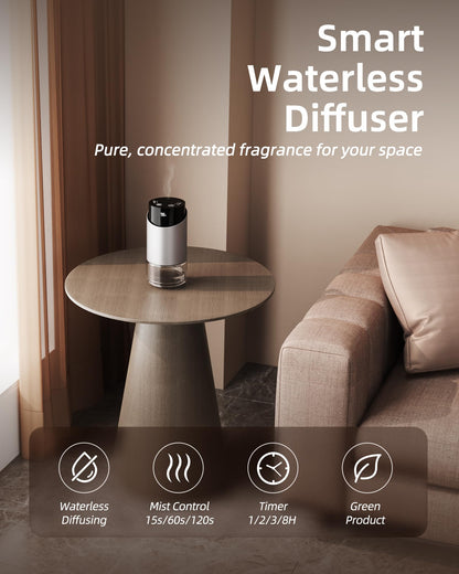 Waterless Essential Oil Diffuser – Silver, 100ml, 4 Timers, 3 Mist Levels, Cordless Car & Home Aromatherapy