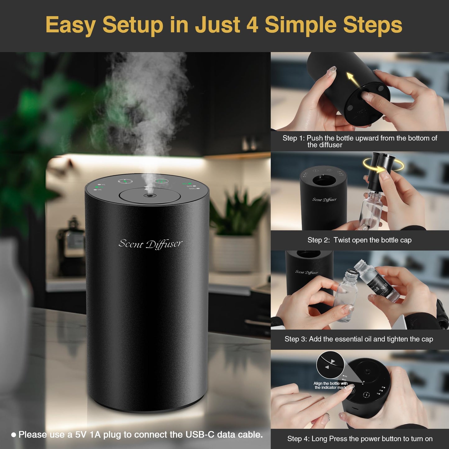 Waterless Essential Oil Diffuser Starter Kit — Battery-Operated, No Water Needed