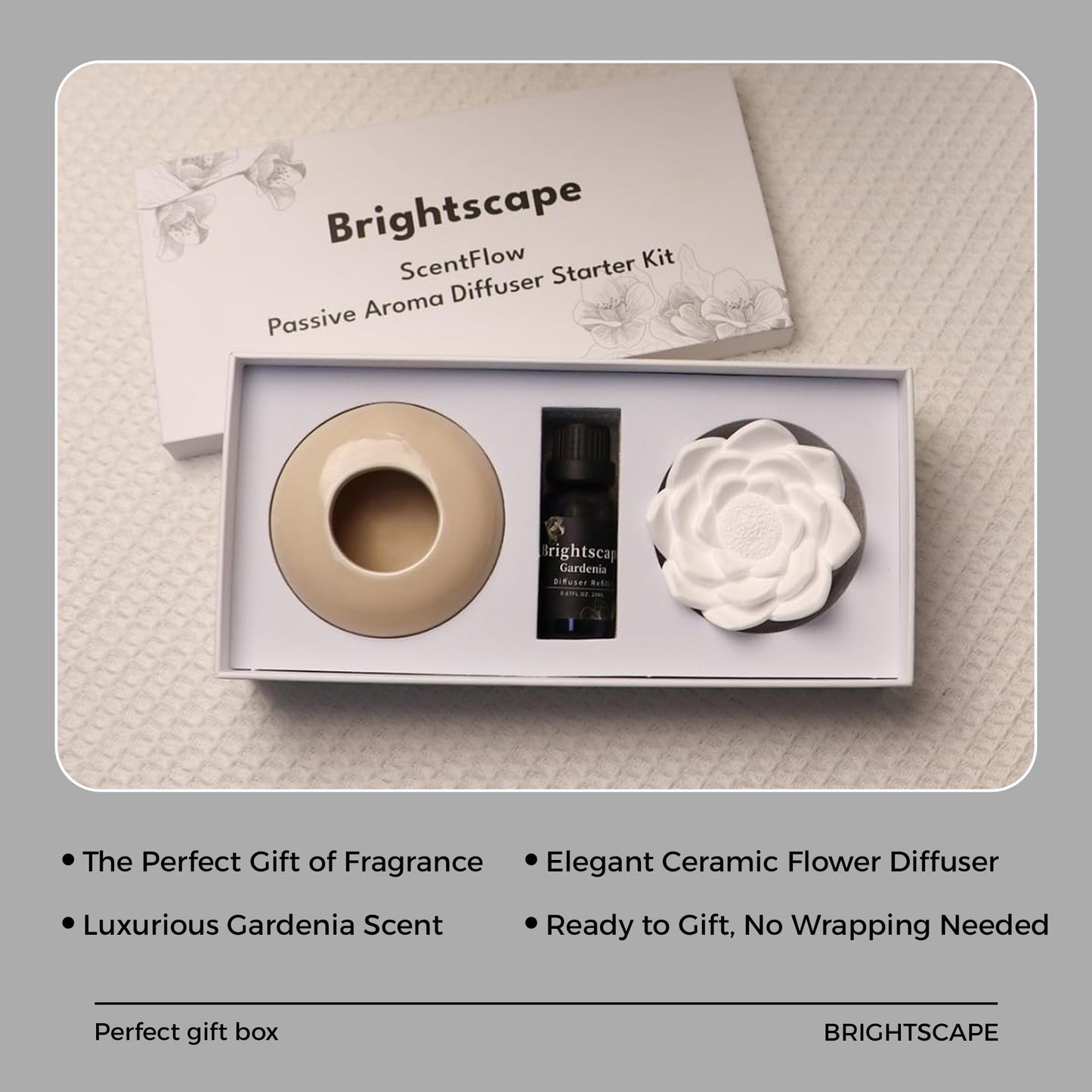 Brightscape ScentFlow Passive Aroma Diffuser Starter Kit – Gardenia Oil