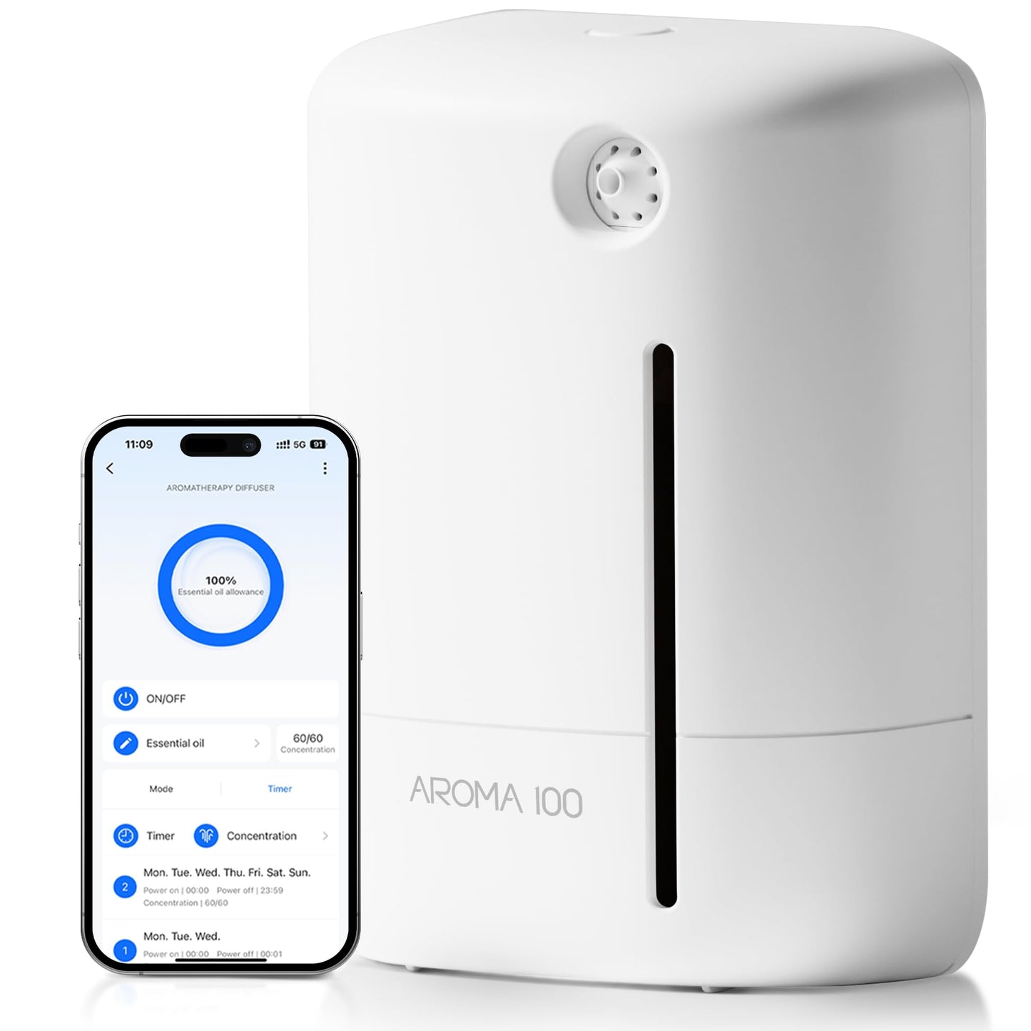 Waterless Essential Oil Diffuser White | App-Controlled Scent Machine for Home, Hotel & Office