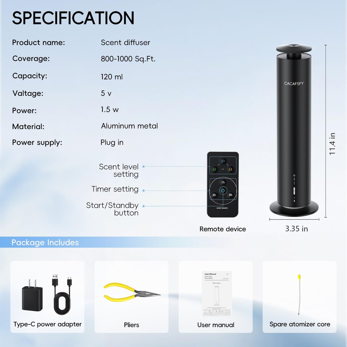 Waterless Hotel Scent Diffuser with Smart App Control - 1000 Sq Ft Coverage - Black