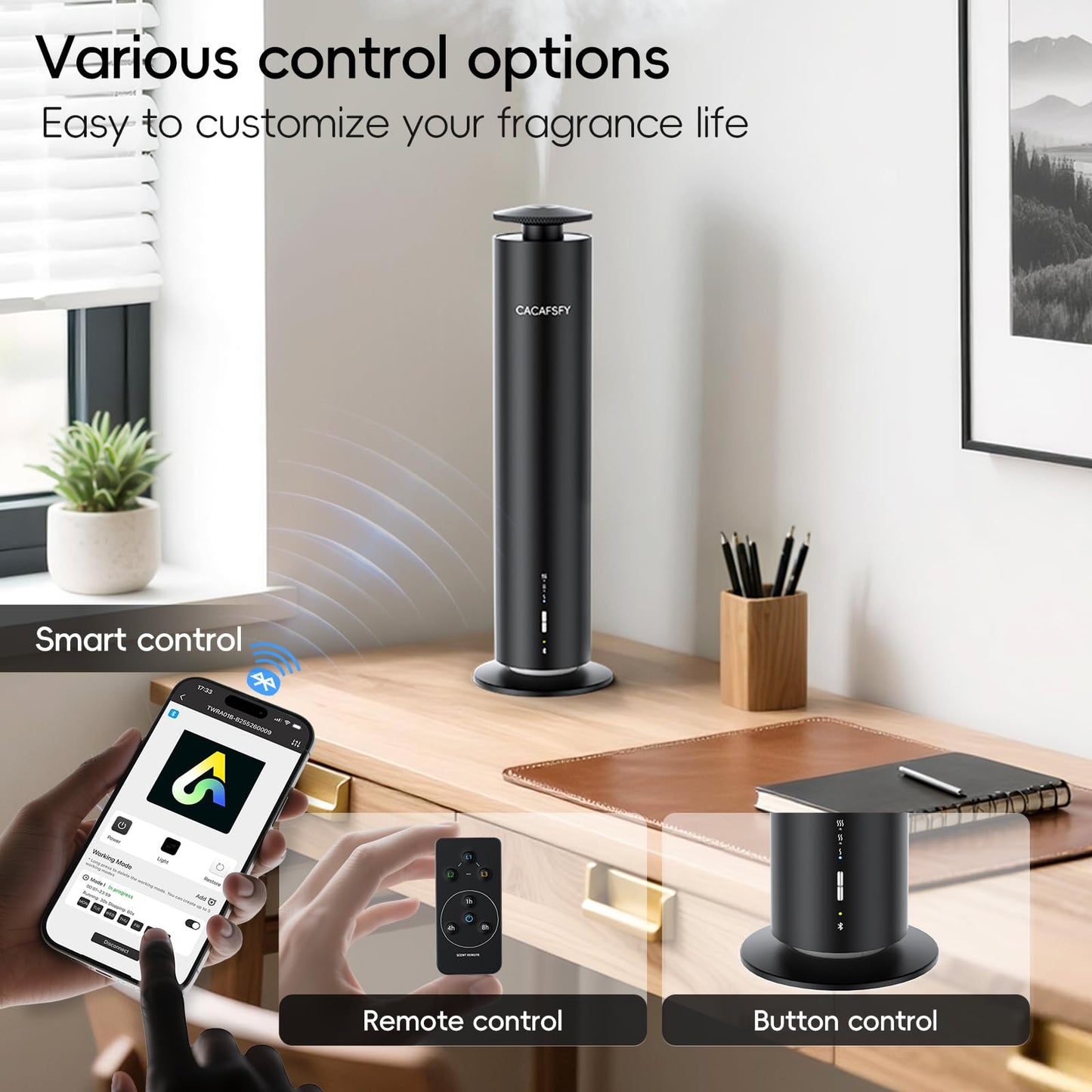 Waterless Hotel Scent Diffuser with Smart App Control - 1000 Sq Ft Coverage - Black
