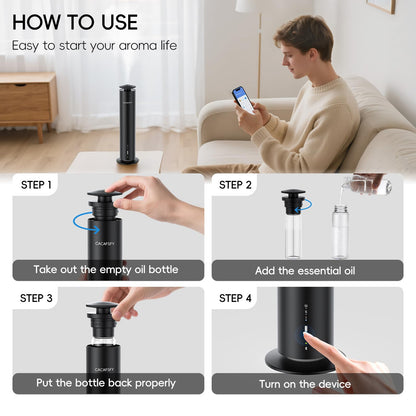 Waterless Hotel Scent Diffuser with Smart App Control - 1000 Sq Ft Coverage - Black