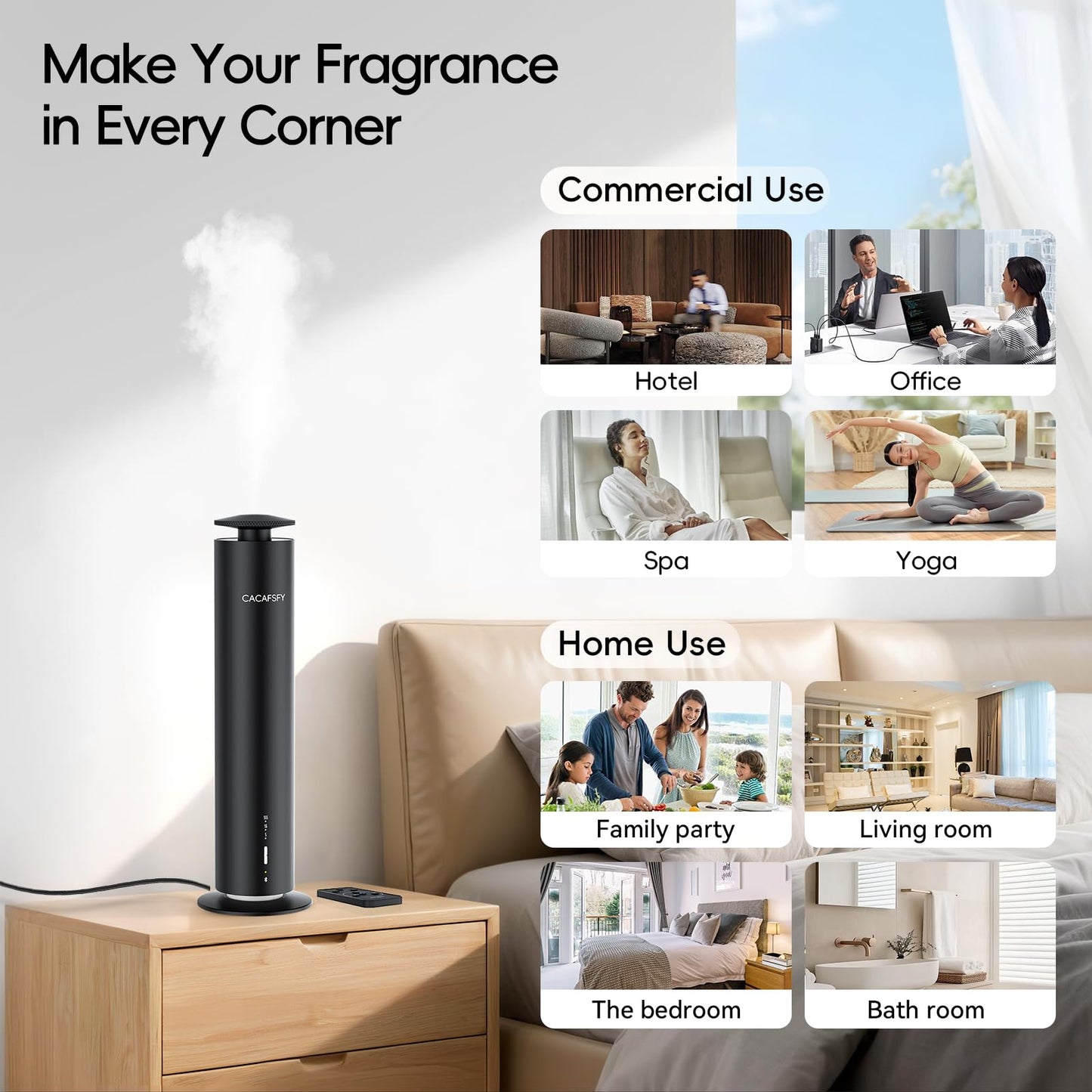 Waterless Hotel Scent Diffuser with Smart App Control - 1000 Sq Ft Coverage - Black