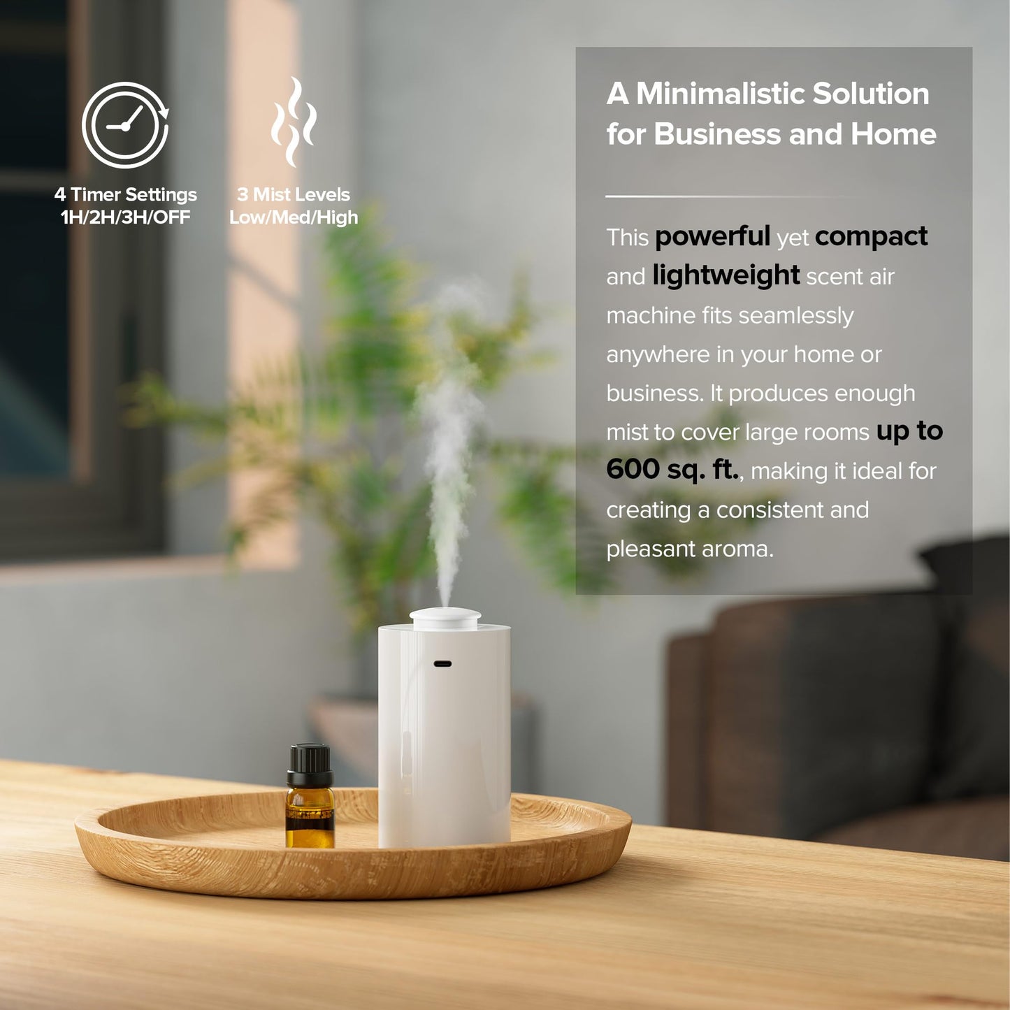 Waterless Essential Oil Diffuser AN7 White | 600 sq ft, 3 Mist, 4 Timer