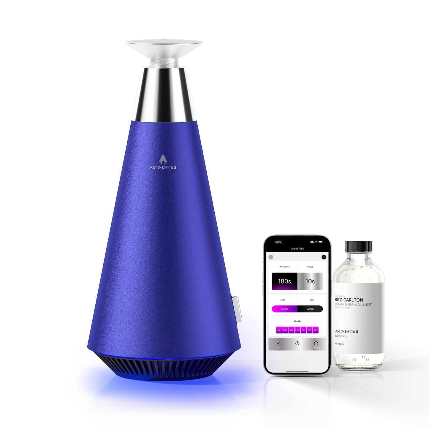 Waterless Scent Diffuser Starter Kit - 1500 Sq Ft Coverage, Alloy Atomization, Smart Rechargeable Diffuser