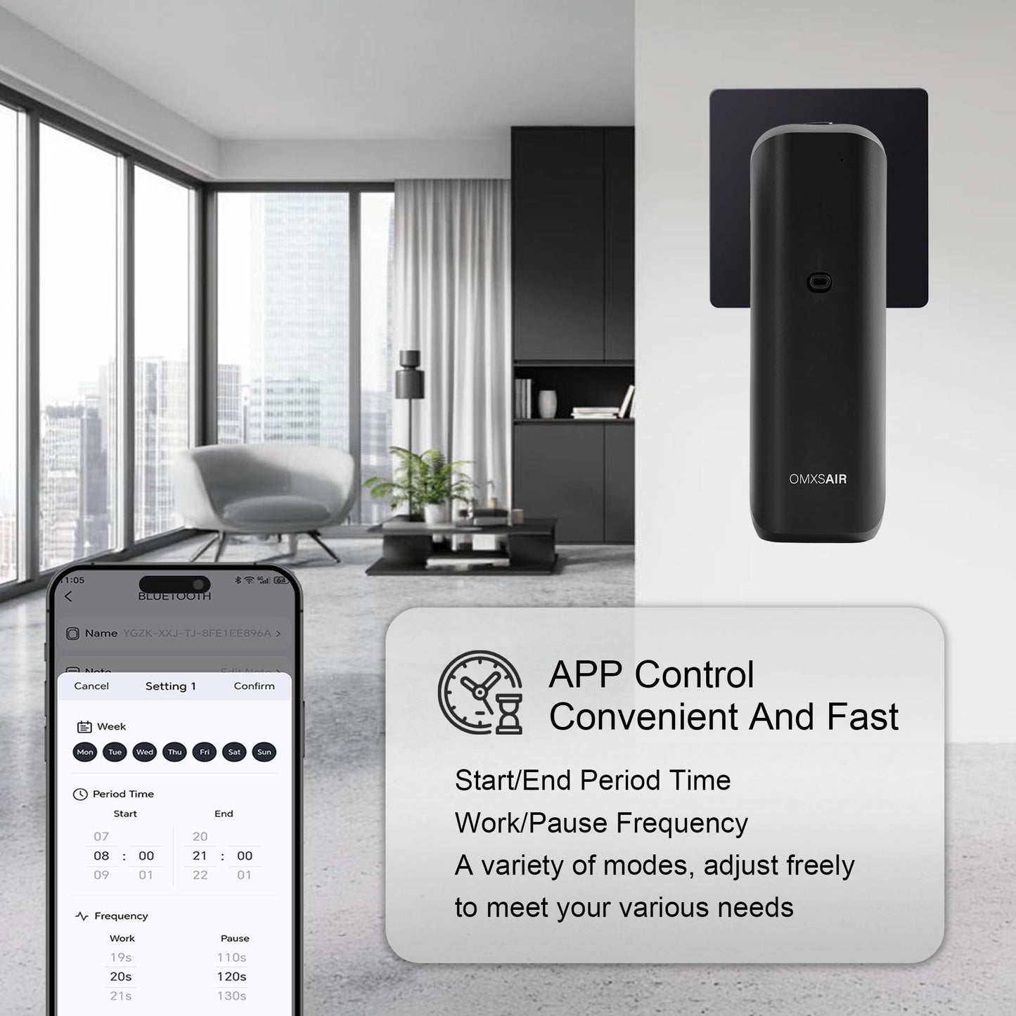 Waterless Wall Plug in Diffuser - Coverage 700 Sq.FT - Nanotechnology Plug in Scent Diffuser for Essential Oils- for Hotel and Home or Office - Smart Bluetooth APP Operation(Black)