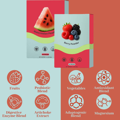 Watermelon & Berry Powder – Natural Antioxidant & Greens Mix (Plant-Based, Digestive Support) – 28 Servings (Watermelon+Blue Raspberry)