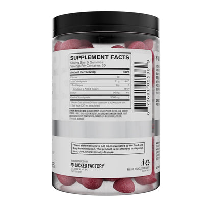 Jacked Factory Creatine Monohydrate Gummies 5g Daily Dose – 150 Watermelon Gummies | Vegan, Travel-Friendly, Third-Party Tested
