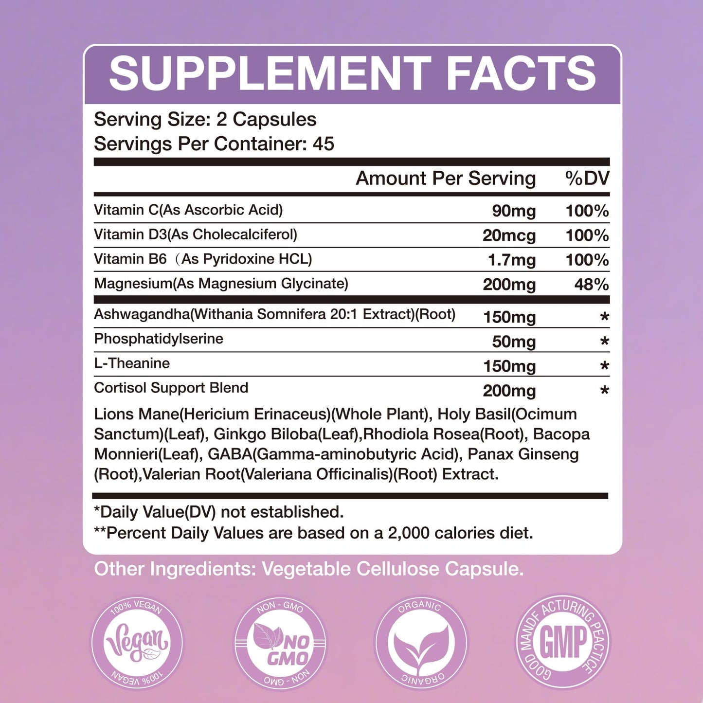WAZQ Cortisol Supplements for Women with Magnesium, Ashwagandha & L-Theanine – 90 Capsules