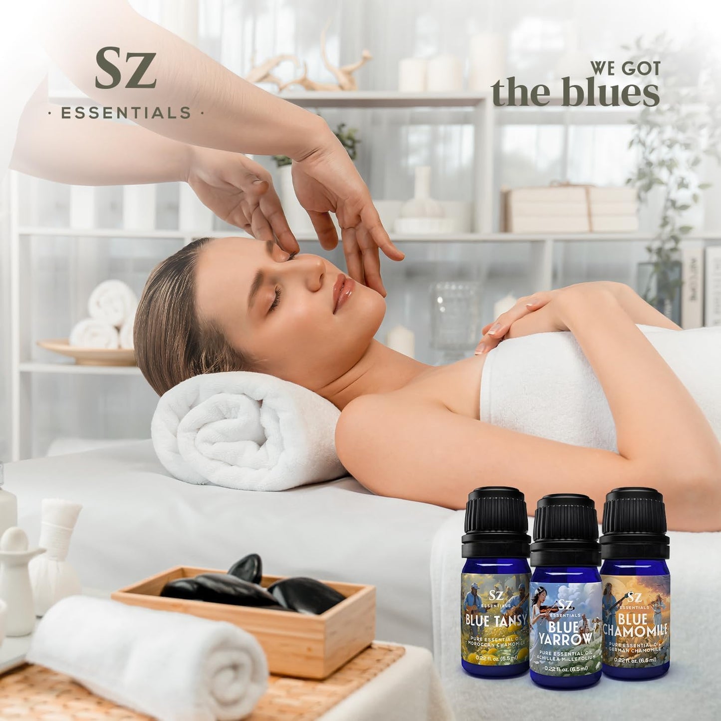 Sz Essentials – “We Got The Blues” Essential Oils Set – Blue Tansy, Yarrow & German Chamomile – 3 x 6.5ml Bottles – 100% Pure, Natural, Undiluted – Therapeutic Grade & Vegan