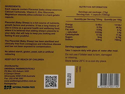 Wealthy Health Sheep Placenta Supplement – 50,000 mg, 100 Capsules (Australia)