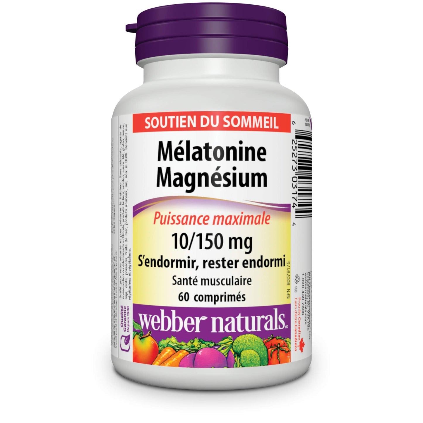 Webber Naturals Melatonin Magnesium 10/150 mg – Maximum Strength, 60 Tablets | Sleep Support, Muscle Function, Relaxation | Vegan