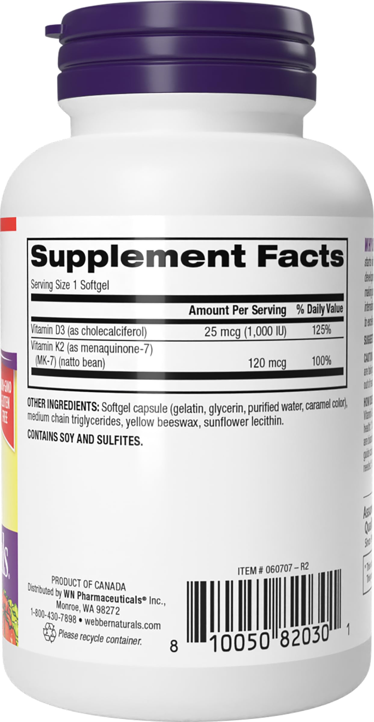 Webber Naturals Vitamin K2 MK-7 120 mcg + Vitamin D3 1000 IU - 90 Softgels | Gluten Free, Non-GMO | Pack of 2