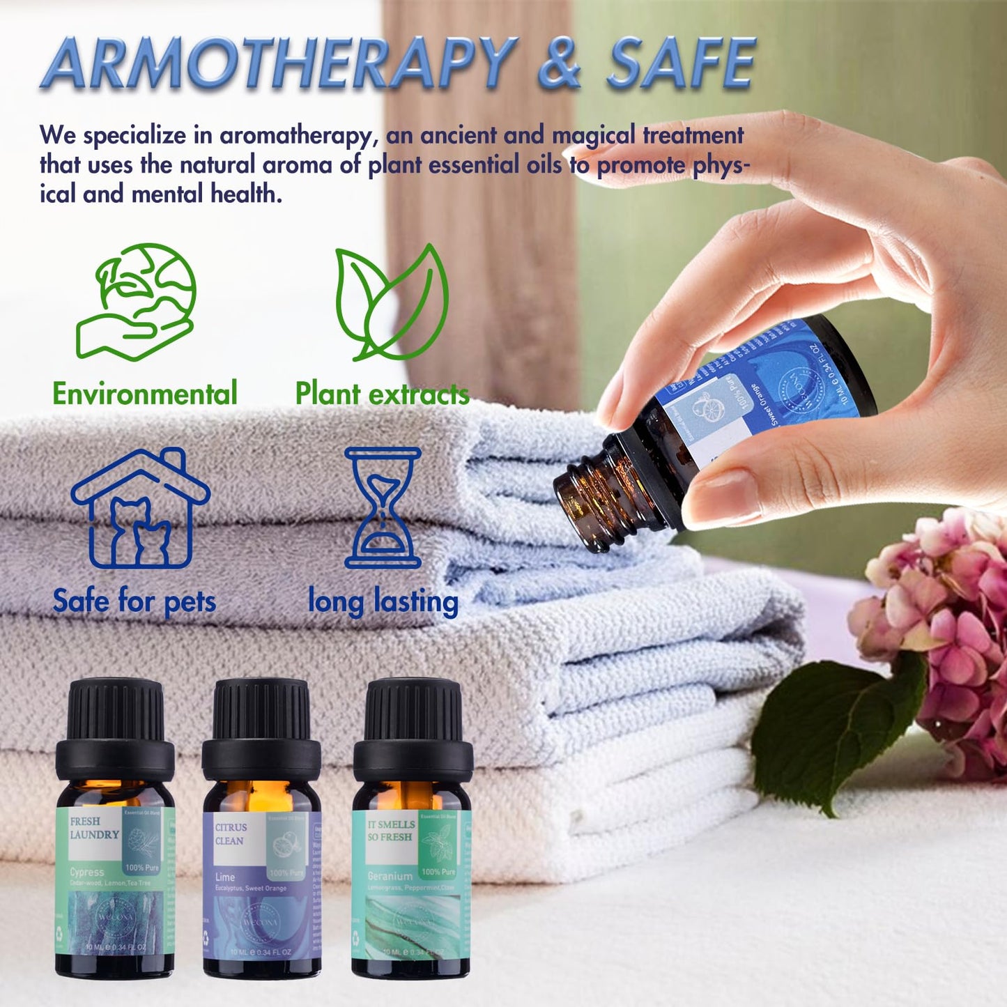 Wecona Essential Oils for Laundry - 6x10ml Clean Linen (100% Pure)