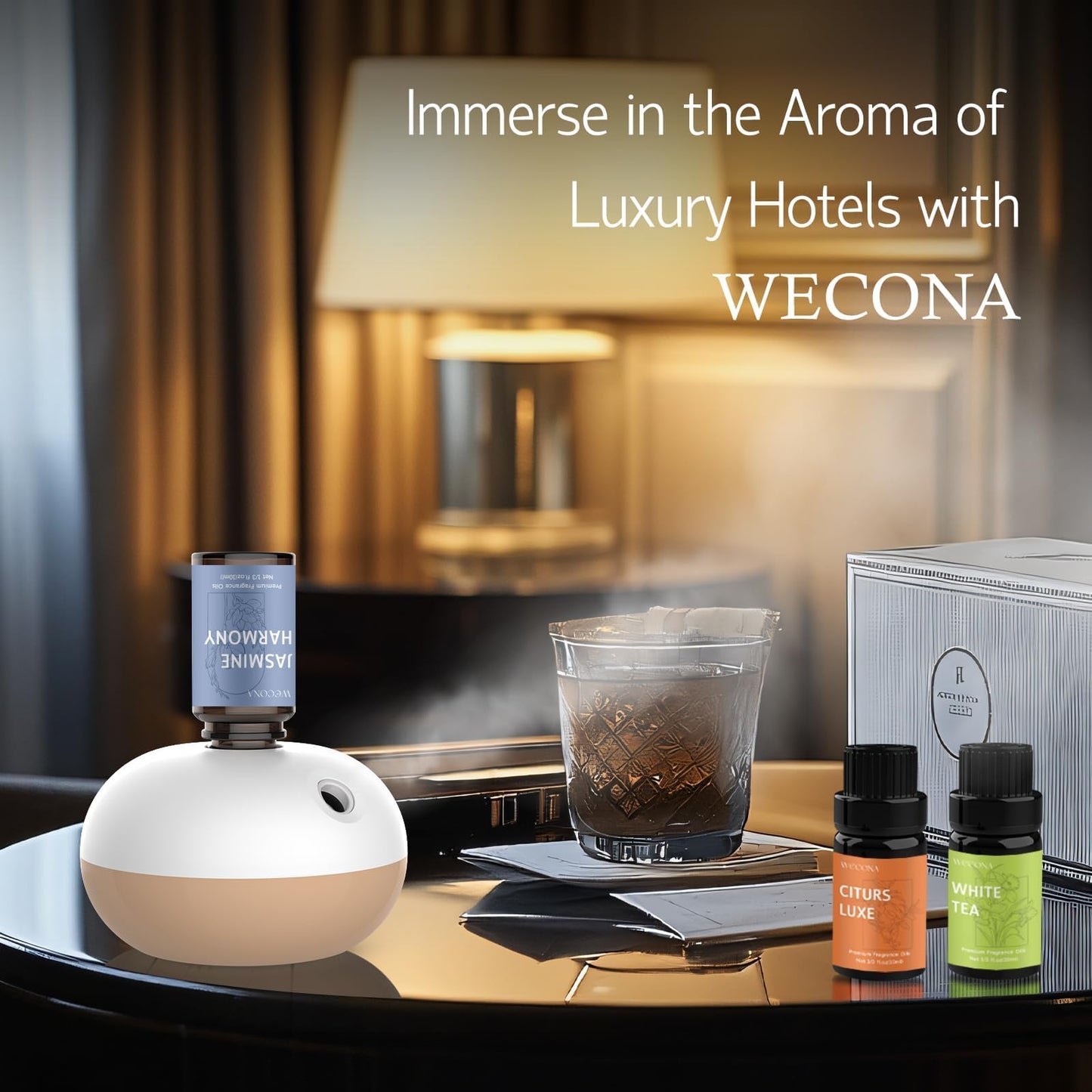 Wecona Waterless Rechargeable Scent Diffuser – Hotel Collection with 6 Oils | Two Modes