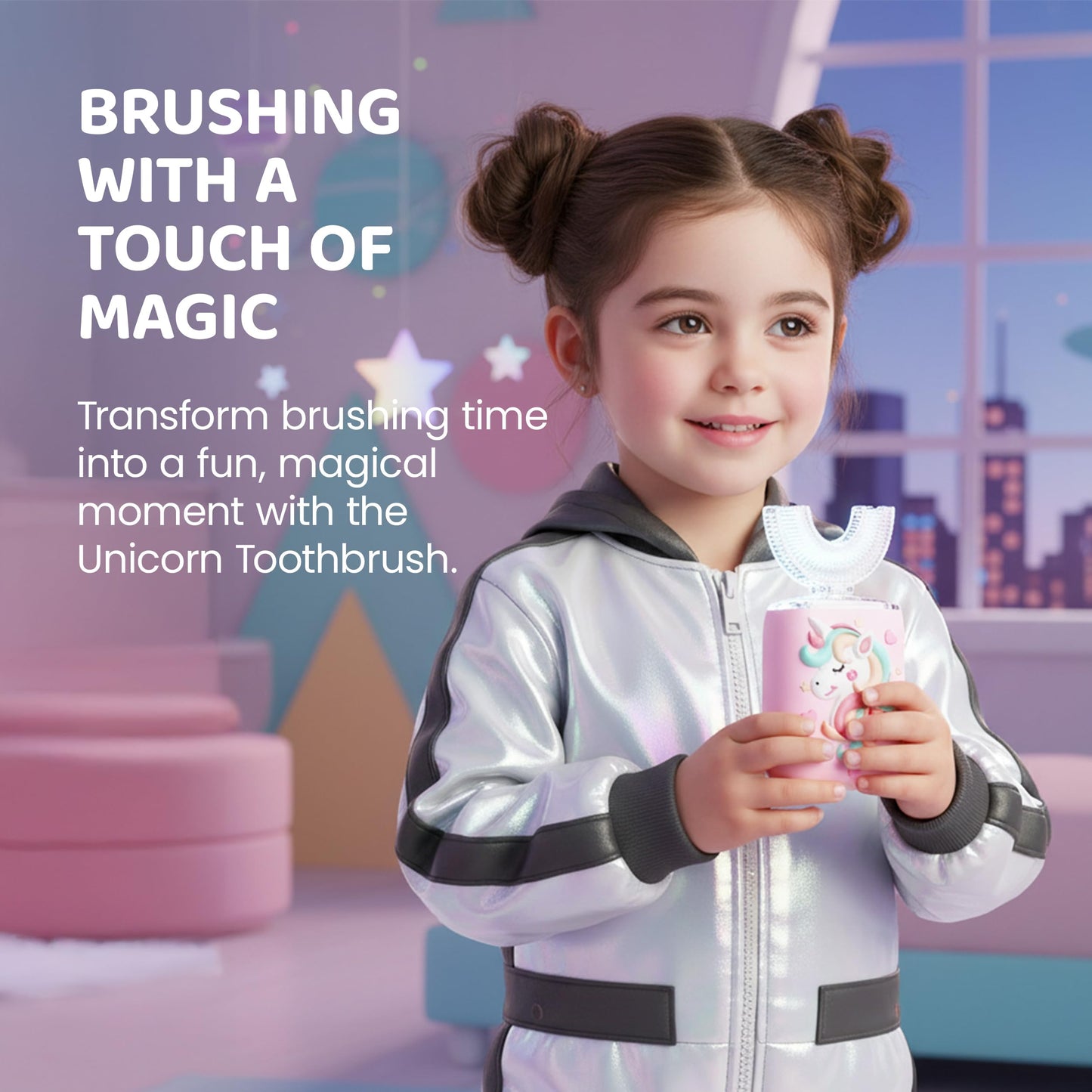 Well Before U-Shaped Ultrasonic Kid's Toothbrush – IPX7, 5 Modes (Unicorn Pink, Ages 2-7)