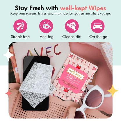 Well-Kept Tech & Lens Wipes - Eyeglass, Screen & Phone Cleaning (12 Pack, 180 Wipes) | Choupette