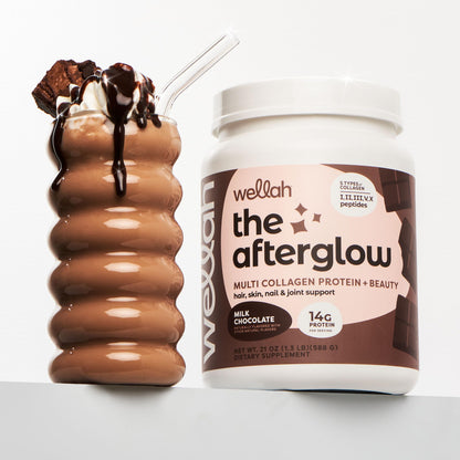Wellah The Afterglow Multi Collagen Protein + Beauty – Chocolate, 30 Servings | Hair, Skin & Joints