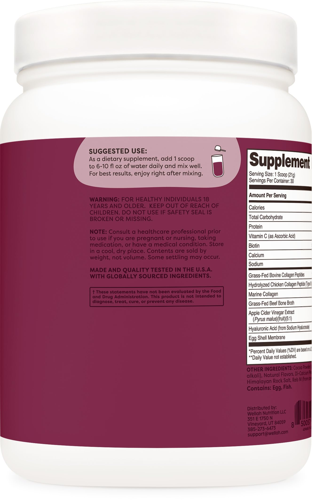 Wellah The Afterglow Multi Collagen Protein + Beauty (Dark Chocolate Flavored) 30 Servings