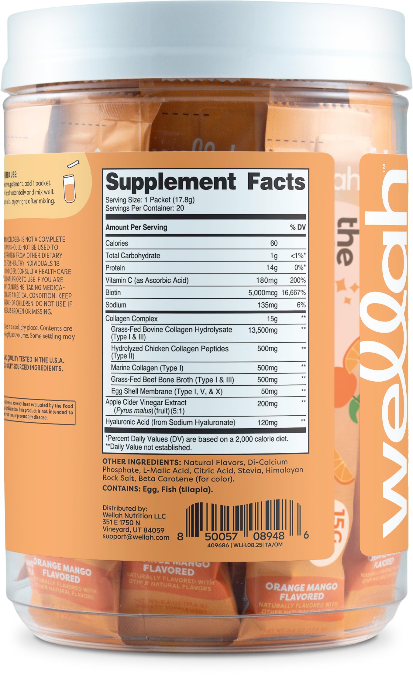 Wellah The Afterglow Multi Collagen Protein + Beauty — Orange Mango, 20 Stickpacks