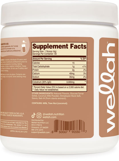 Wellah Colostrum Coconut Cream – 50 Servings, 3g Per Serving, Stevia-Sweetened